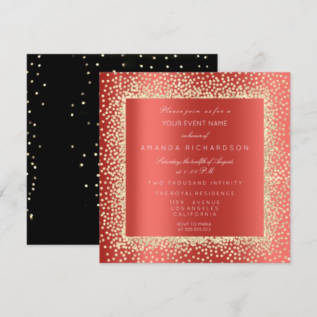 Champaigne Sepia Gold Glitter Confetti Red Ruby Invitation (Front/Back)