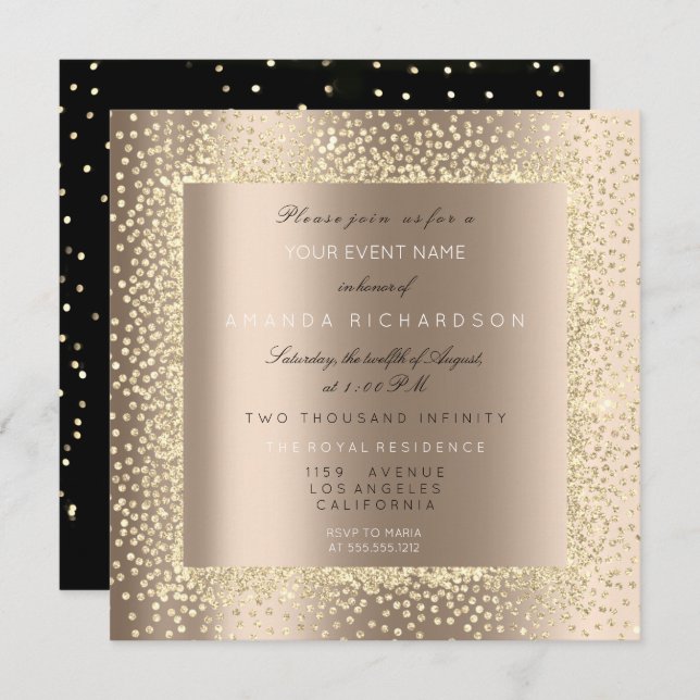 Champaigne Sepia Gold Glitter Ivory Confetti Lux Invitation (Front/Back)