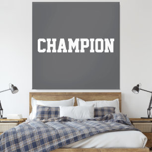 CHAMPION Athletic White Text On Bold Modern Gray Canvas Print