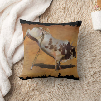 Champion Bucking Rodeo Bull on faux Parchment Cushion