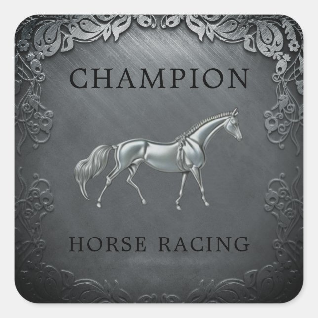 Champion Horse Racing Championship Engraved Plaque Square Sticker (Front)
