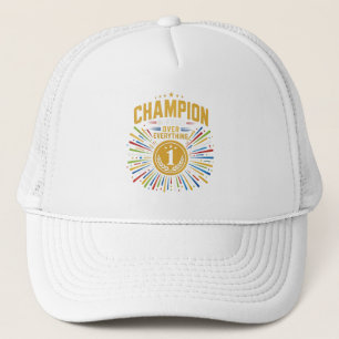 Champion Mindset Over Everything Gold Medal Typogr Trucker Hat