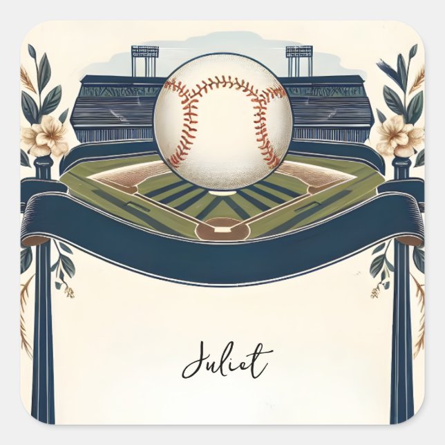 Champion Team Ball Field Baseball Bridal Shower Square Sticker (Front)