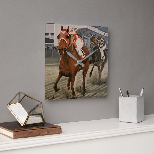 Champion Thoroughbred Race Horse Wins Square Wall Clock (Office)
