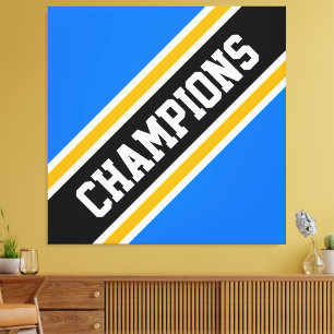 CHAMPIONS Athletic Black Bright Blue White Stripes Canvas Print