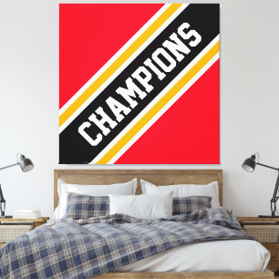 CHAMPIONS Athletic Bold Bright Red Black Stripes Canvas Print