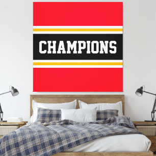 CHAMPIONS Athletic Bright Red Black Racing Stripes Canvas Print