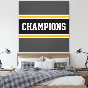 CHAMPIONS Athletic Grey Yellow Black White Stripes Canvas Print