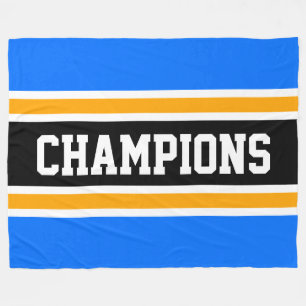 CHAMPIONS Bold Bright Blue Black Yellow Stripes Fleece Blanket