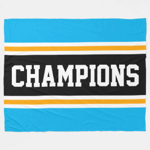 CHAMPIONS Bright Sky Blue Black Racing Stripes Fleece Blanket