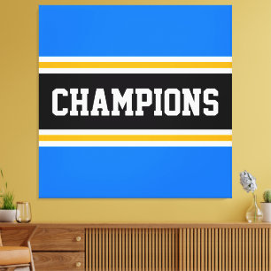 CHAMPIONS Fun Bright Athletic Blue Black Stripes Canvas Print