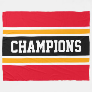 CHAMPIONS Fun Bright Red Black Yellow Stripes Fleece Blanket