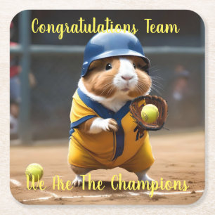 Champions Softball Team Guinea Pig, Square Paper Coaster