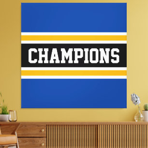 CHAMPIONS Sporty Bold Blue Black Yellow Stripes Canvas Print