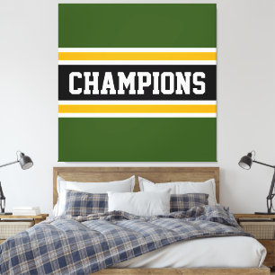 CHAMPIONS Sporty Bold Green Black Orange Stripes Canvas Print
