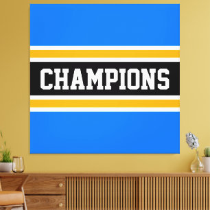 CHAMPIONS Sporty Bright Blue Black Yellow Stripes Canvas Print