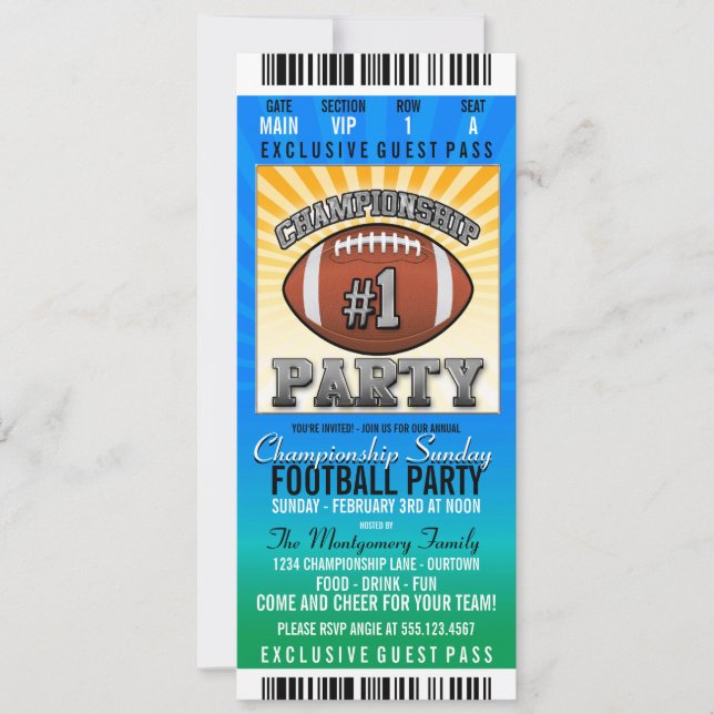 Championship Sunday Football Party Invitation (Front)