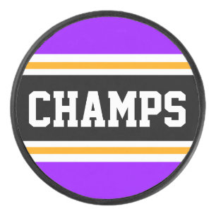 CHAMPS Bright Purple Black Yellow Racing Stripes Hockey Puck