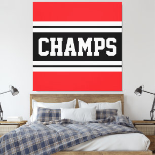 CHAMPS Bright Red Black White Racing Stripes Canvas Print