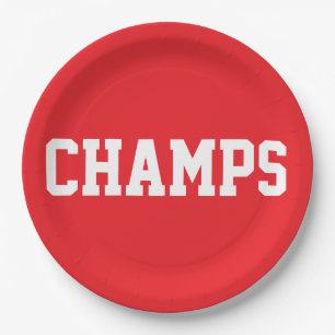 CHAMPS Fun Sporty White Text On Bright Red Paper Plate