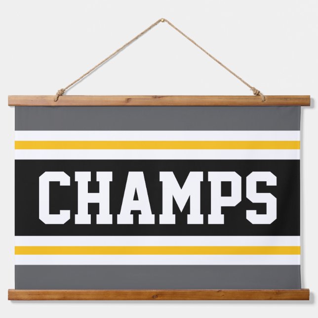 CHAMPS Grey Black Yellow White Racing Stripes  Hanging Tapestry (Front)