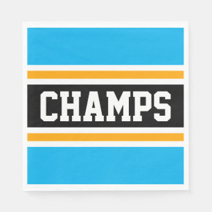 CHAMPS Sporty Bright Sky Blue Black Yellow Stripes Napkin