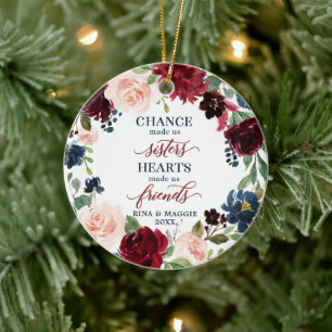 Chance Made Us Sisters Personalised Rustic Floral Ceramic Tree Decoration