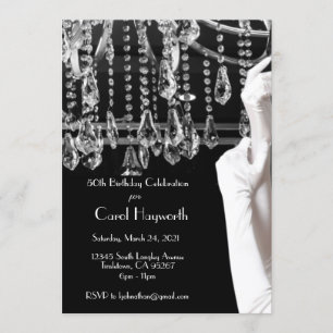 Chandelier 50th Birthday Celebration Black White Invitation