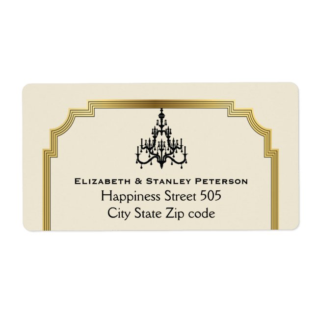 Chandelier and Art Deco border beige wedding (Front)