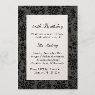 Chandelier and Damask Birthday Invite on champagne