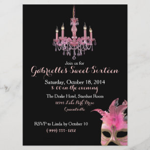 Chandelier and Masquerade Sweet 16 Invitations