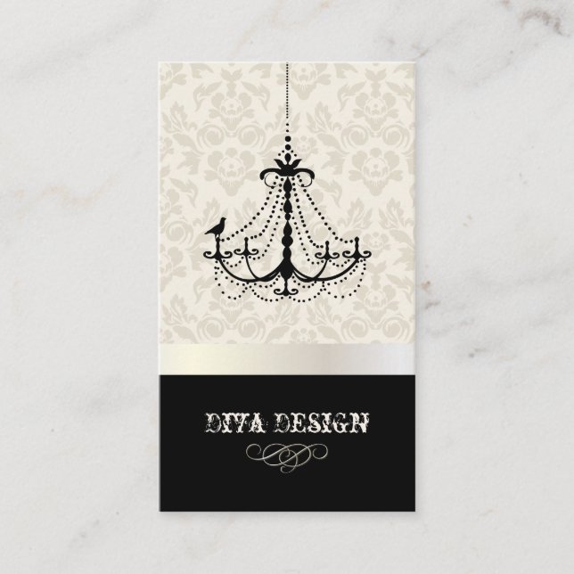 Chandelier + Baroque damask /pearl + bisque Business Card (Front)