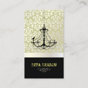 Chandelier + Baroque damask /pearl + celery Business Card