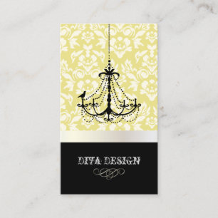 Chandelier + Baroque damask /pearl + lemon Business Card