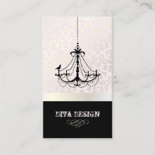 Chandelier + Baroque damask /pearl + pink Business Card