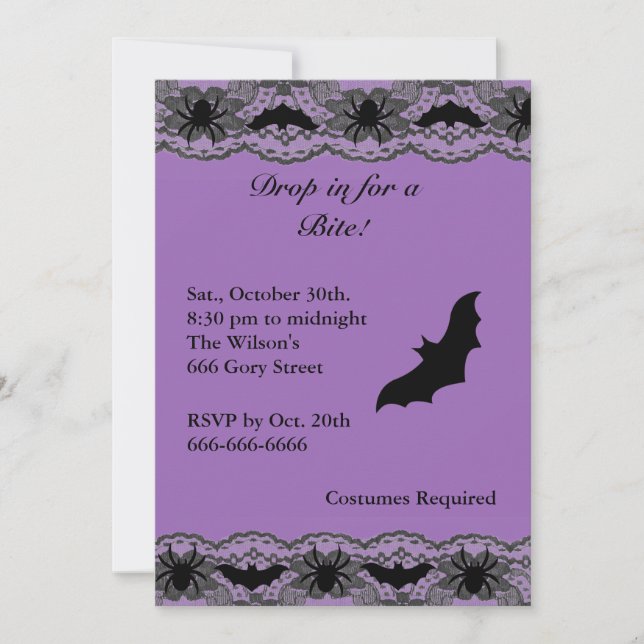Chandelier & Bats Halloween Invitation (Front)