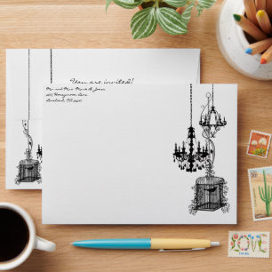 Chandelier Bird Cage Damask Wedding Envelopes
