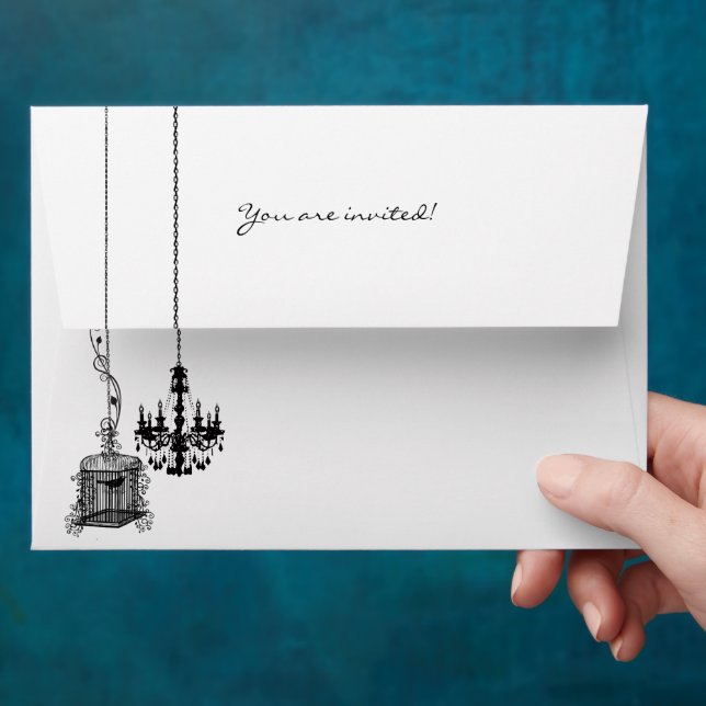 Chandelier Bird Cage Damask Wedding Envelopes (Hand)