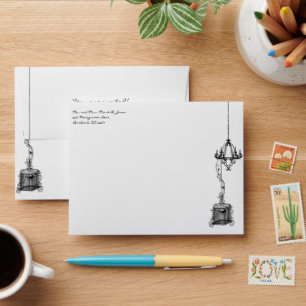 Chandelier Bird Cage Damask Wedding Envelopes