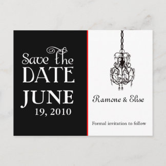 Chandelier Black and white save the date Announcement Postcard
