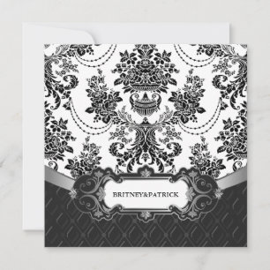 Chandelier Black Damask White Wedding Invitations