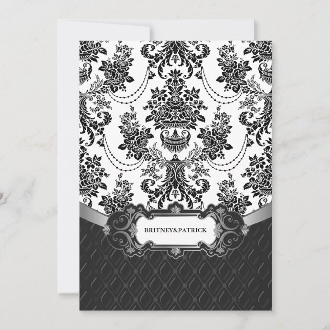 Chandelier Black  White Damask Wedding Invitations (Front)