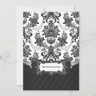 Chandelier Black  White Damask Wedding Invitations
