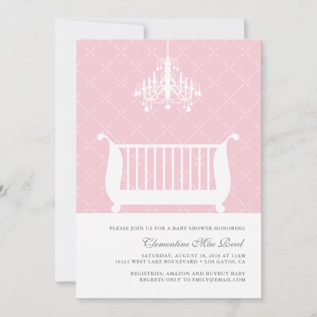 Chandelier Crib Baby Girl Shower Invitation (Front)