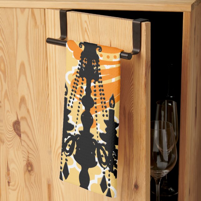 Chandelier Damask Moroccan Tile Tea Towel (Thirds Fold)