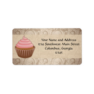 Chandelier Frame Cupcake Pink and Brown Damask Label