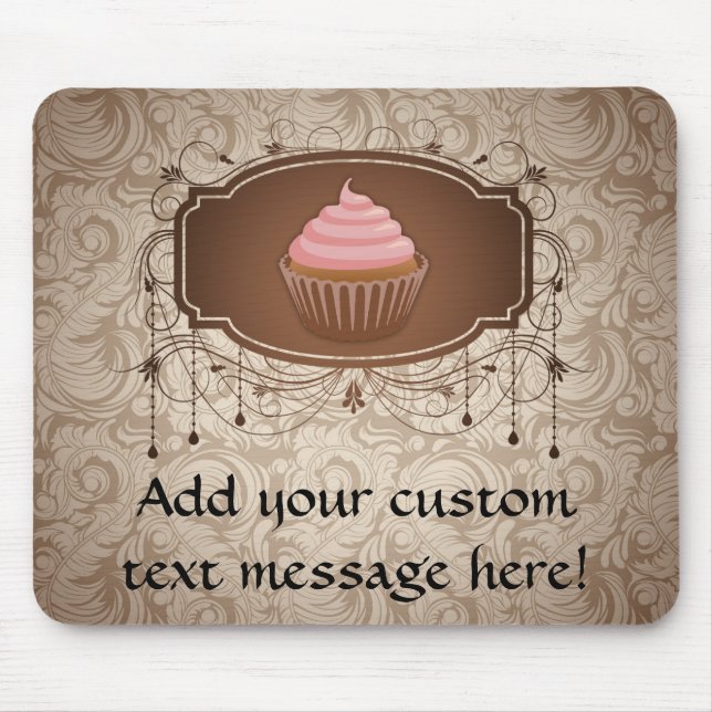 Chandelier Frame Cupcake Pink and Brown Damask Mouse Mat (Front)