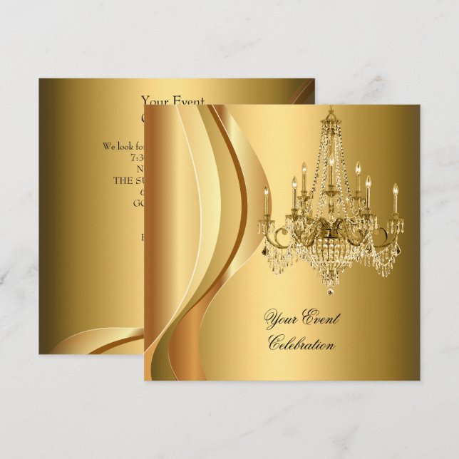 Chandelier Gold Elegant Party Invitation (Front/Back)