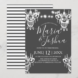 Chandelier Halloween Wedding Grey and White Light Invitation
