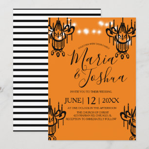 Chandelier Halloween Wedding Orange Black Light Invitation